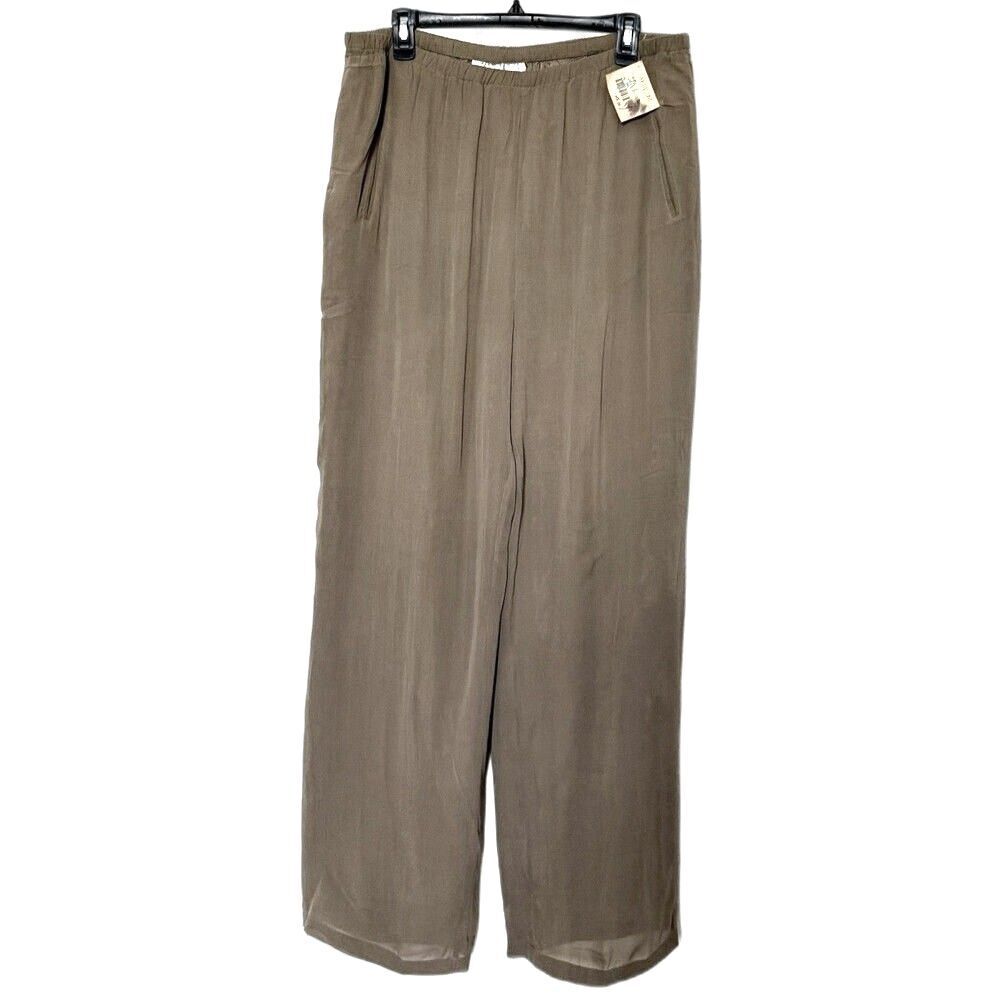 Vintage 90s Street Culture Silk Wide Leg Pants Green Taupe Size L Minimalist